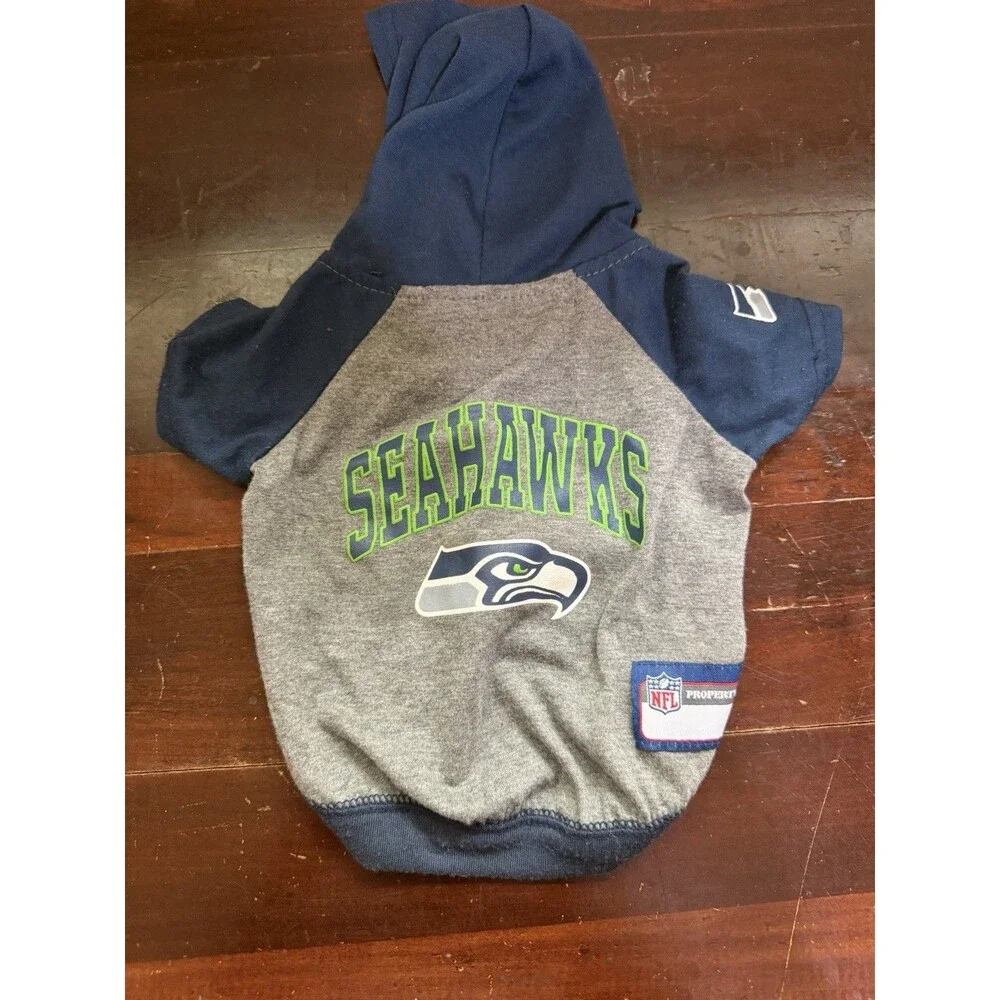 Seattle Seahawks Hooded Dog T-shirt Navy Blue Size Small NFL
